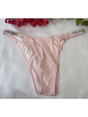 VICTORIA'S SECRET XL PINK RHINESTONE BLING STRAPPY SILKY BRAZILIAN PANTIES NWT